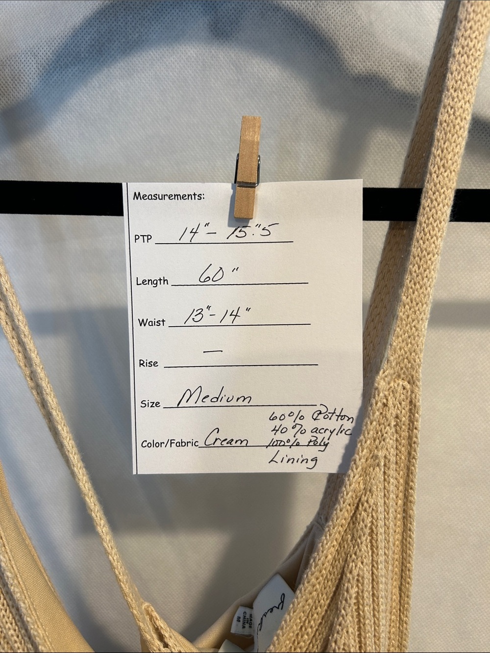 FRESHMAN 1996 Cream Knit Sleeveless Maxi Dress Size Medium - Picture 2 of 8